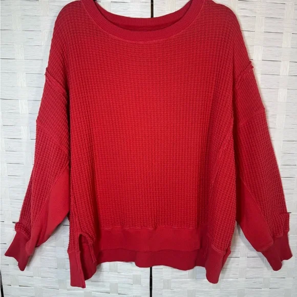 American Eagle Outfitters Women's Oversized Big Hug Waffle Crew Neck Sweatshirt - Picture 4 of 12